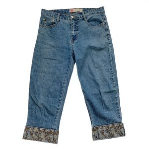 Cos Jeans Denim Capris Crop Pants Gem Bedazzled Accent Contrast Size 8